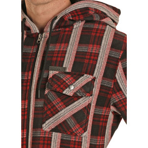 Powder River Outfitters Fleece Hoodie Shacket in Red Plaid