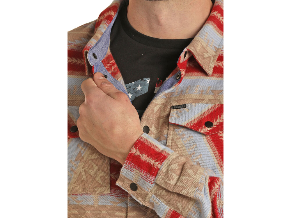 Rock and Roll Denim Aztec Print Shacket