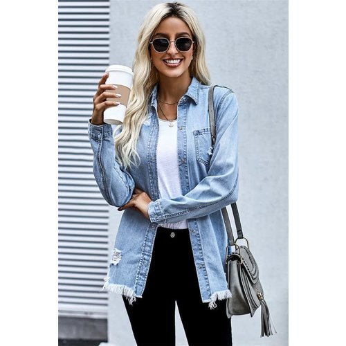 Lightweight Distressed Denim Jacket Lightweight Distressed Denim Jacket