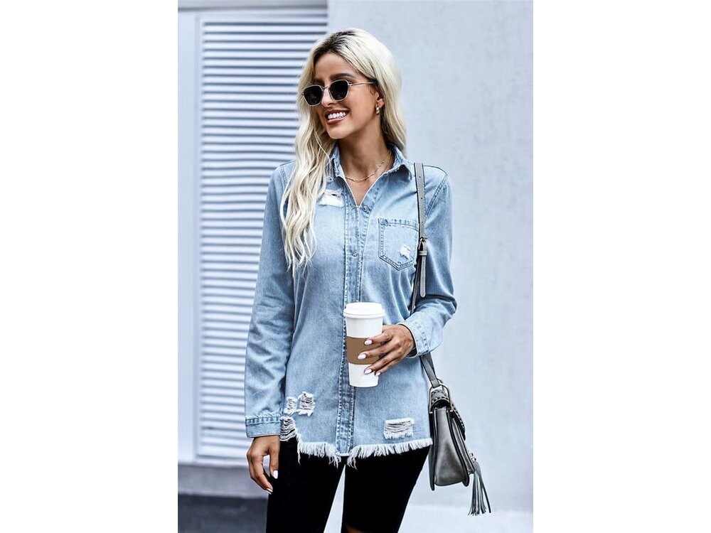 Lightweight Distressed Denim Jacket