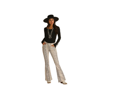 Rock and Roll Denim White Snakeskin Flares