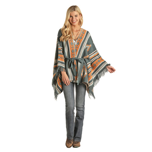 Rock and Roll Denim R&RD Poncho in Teal and Gold Rock and Roll Denim R&RD Poncho in Teal and Gold