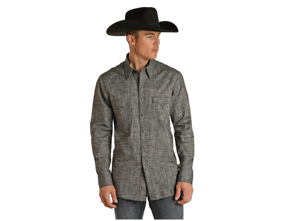 Rock and Roll Denim R&RD Diamond Button LS Charcoal Snap