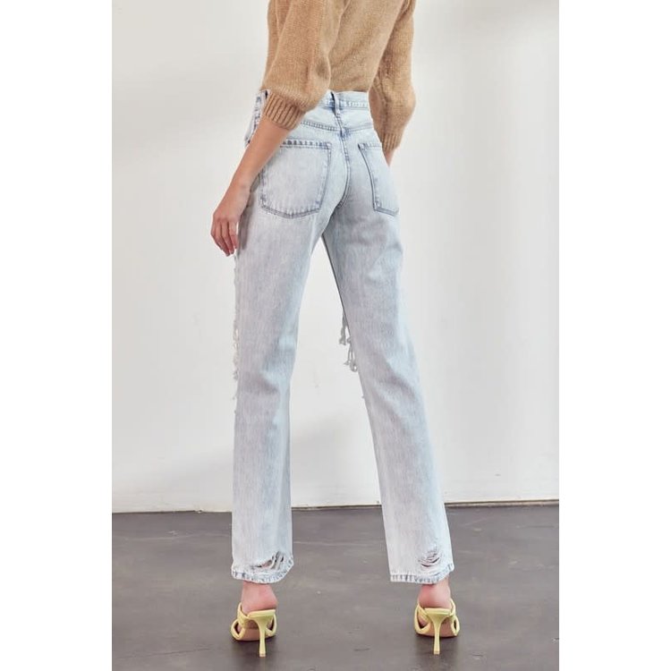 KanCan Ultra High Rise 90's Boyfriend Fit in Light Distressed Denim