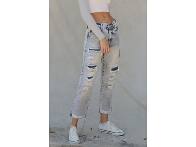 KanCan HighRise Straight Distressed with Patches and Cuff