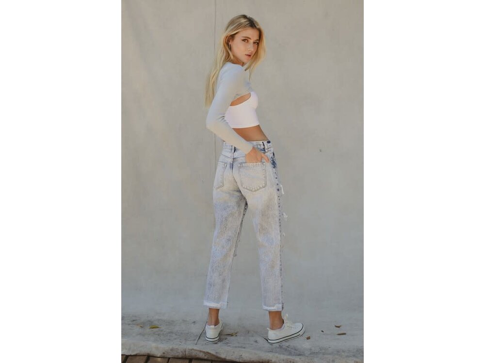 KanCan HighRise Straight Distressed with Patches and Cuff