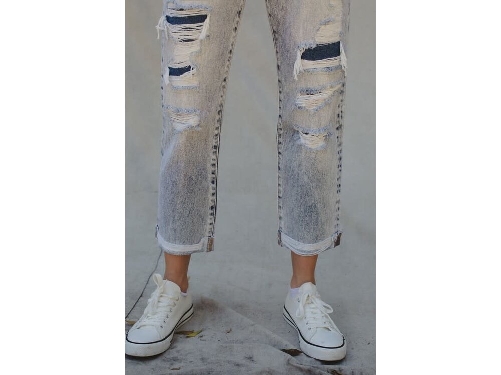 KanCan HighRise Straight Distressed with Patches and Cuff