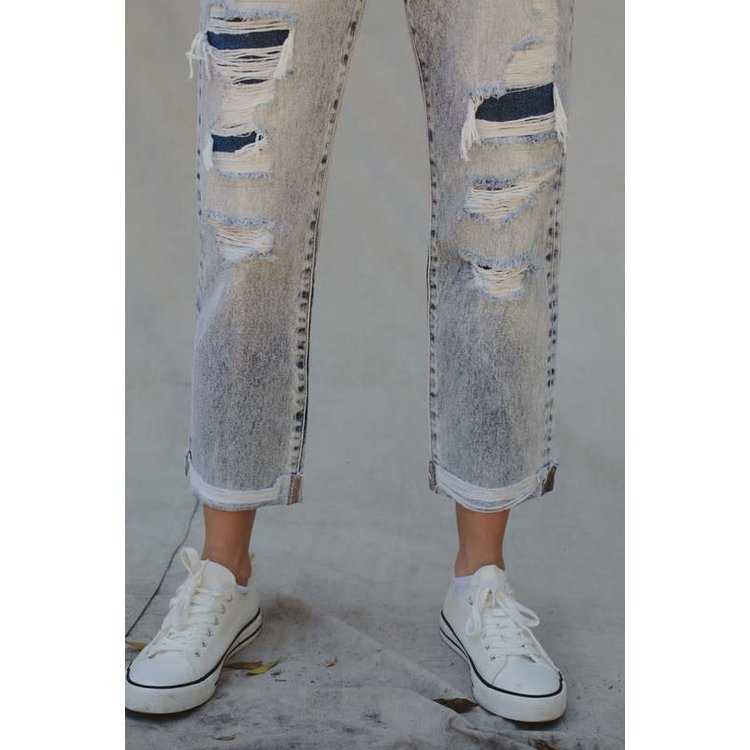 KanCan HighRise Straight Distressed with Patches and Cuff