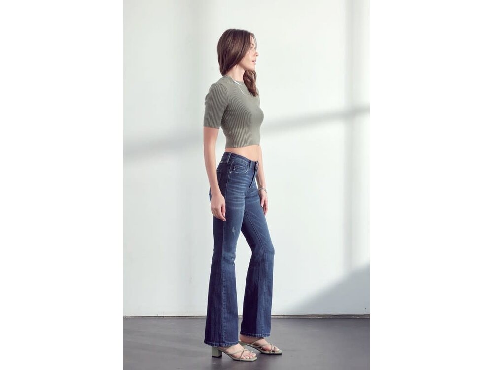 KanCan Petite Bootcut Dark Distressed Denim