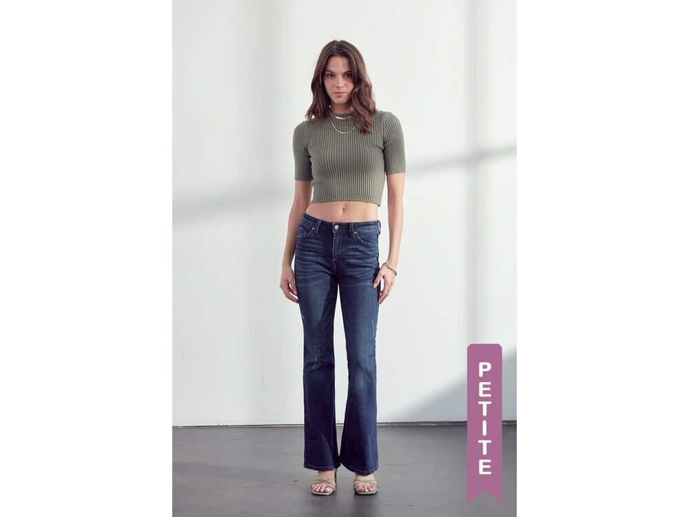 KanCan Petite Bootcut Dark Distressed Denim