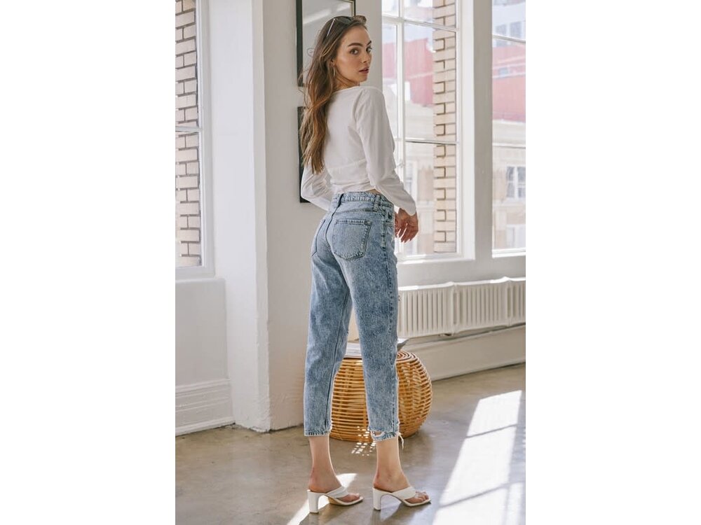 KanCan High Waisted Light Wash Mom Jeans