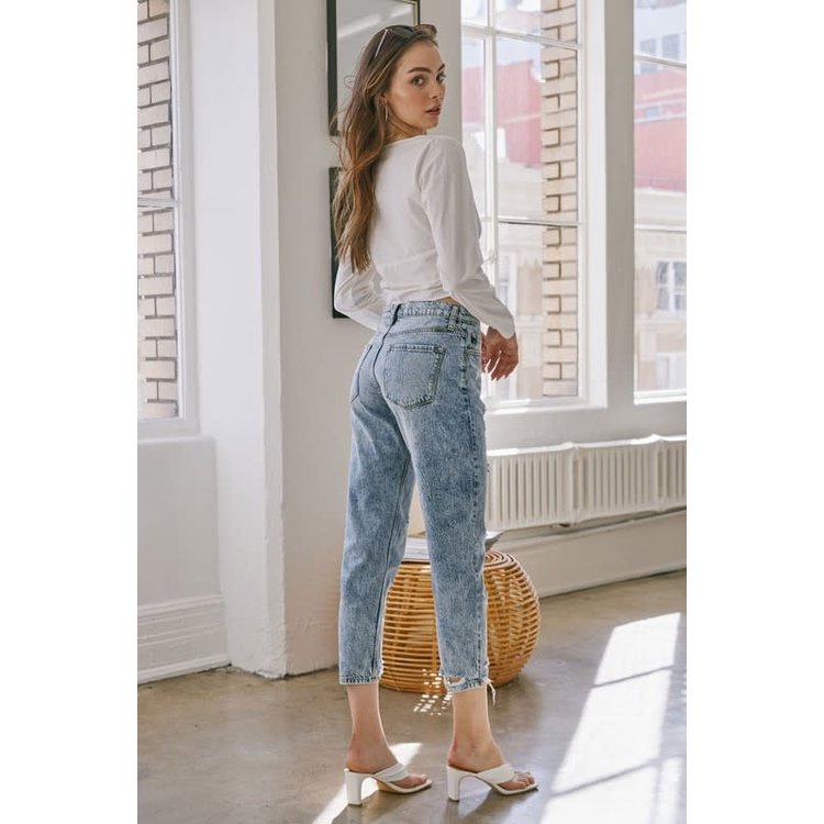 KanCan High Waisted Light Wash Mom Jeans