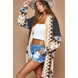 Aztec Open Front Cardigan in Dark Grey - Alternate Route Outfitters