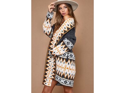 Aztec Open Front Cardigan in Dark Grey