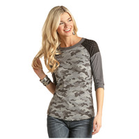 Grey Camo Shirt with Shoulder Embellishment
