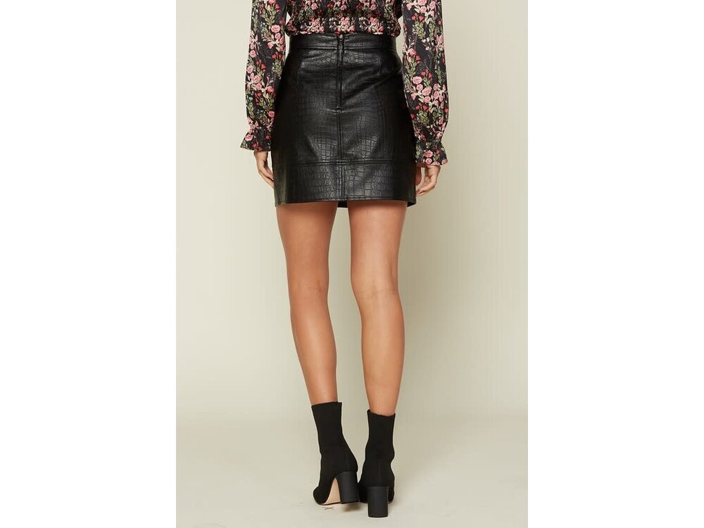 Skies Are Blue Crocodile Embossed Skirt with Scallop Hem