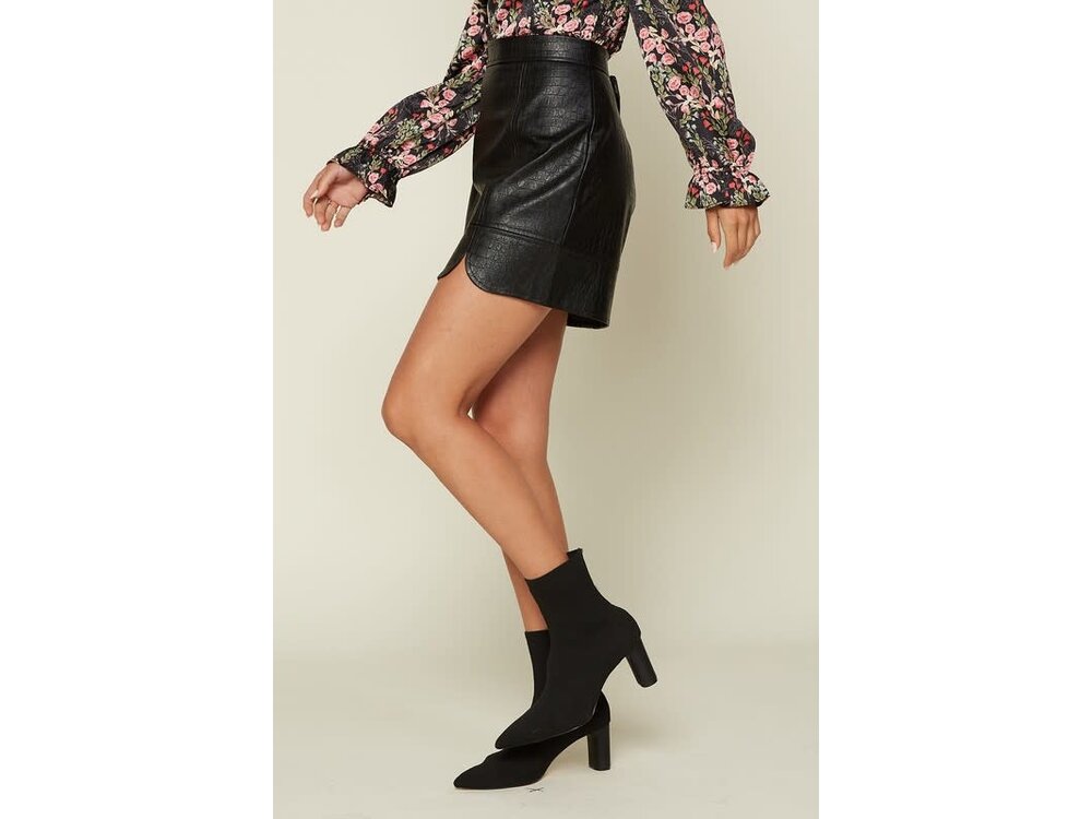 Skies Are Blue Crocodile Embossed Skirt with Scallop Hem