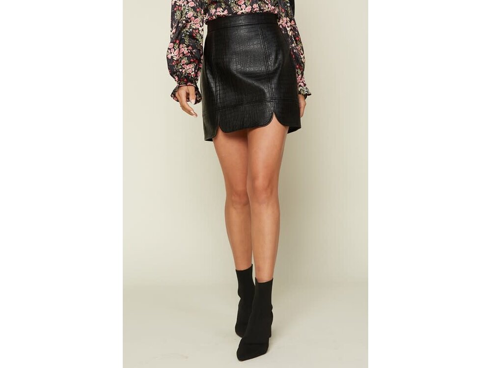 Skies Are Blue Crocodile Embossed Skirt with Scallop Hem