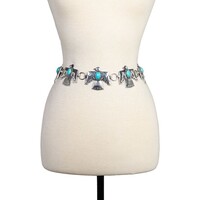 Tribal Bird Concho Belt Silver/Turquoise