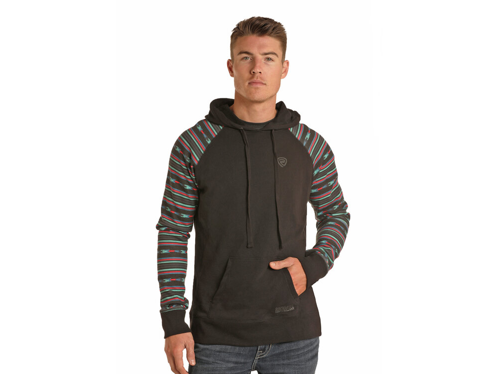 Rock and Roll Denim R&RD Black with Aztec Sleeve Hoodie