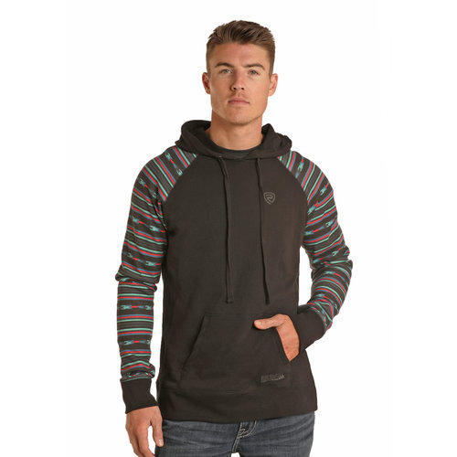 Rock and Roll Denim Black with Aztec Sleeve Hoodie