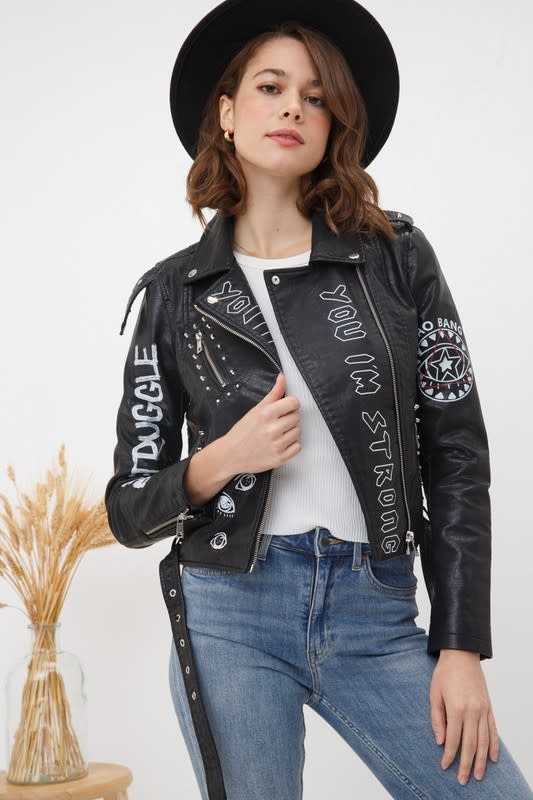 Bershka graffiti biker jacket sale