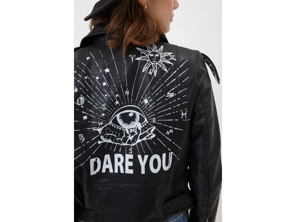 Blue B Black Vegan Leather Graphic Jacket