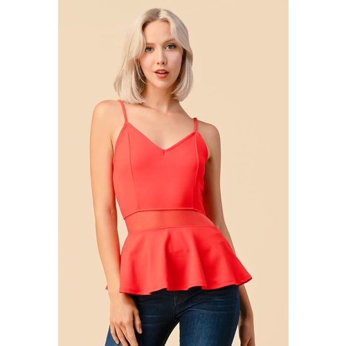Peplum Spaghetti Strap with Sheer Cutout Peplum Spaghetti Strap with Sheer Cutout