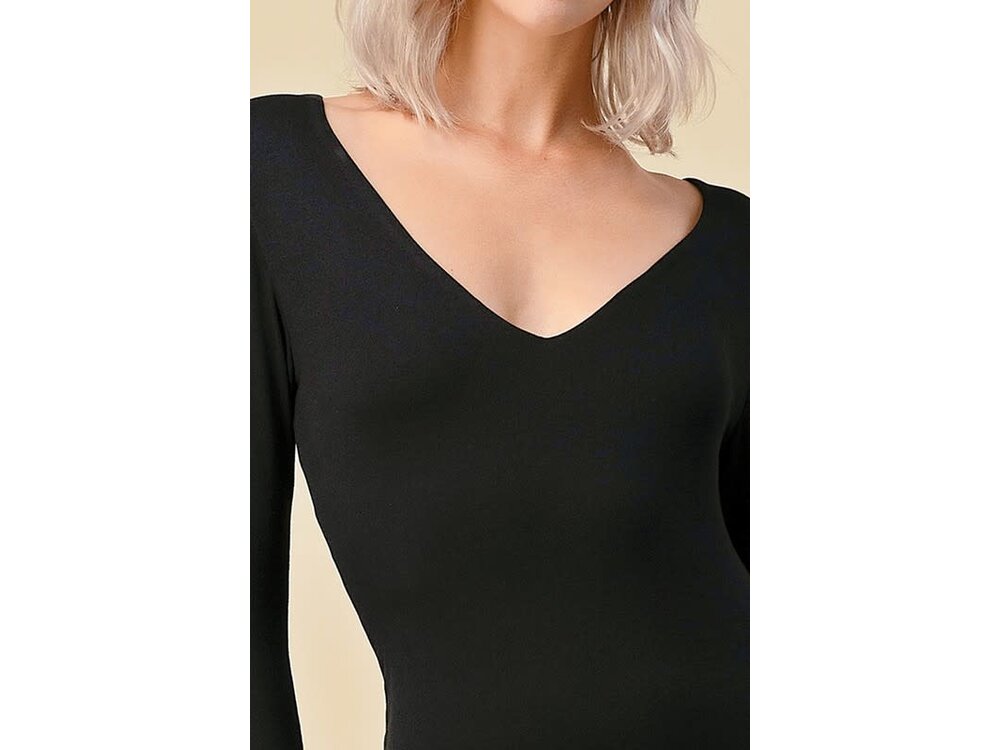 Black Double Layered V-Neck Midi Dress