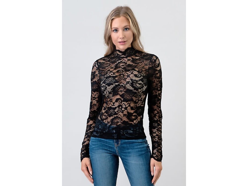 Mock Neck Lace Long Sleeve