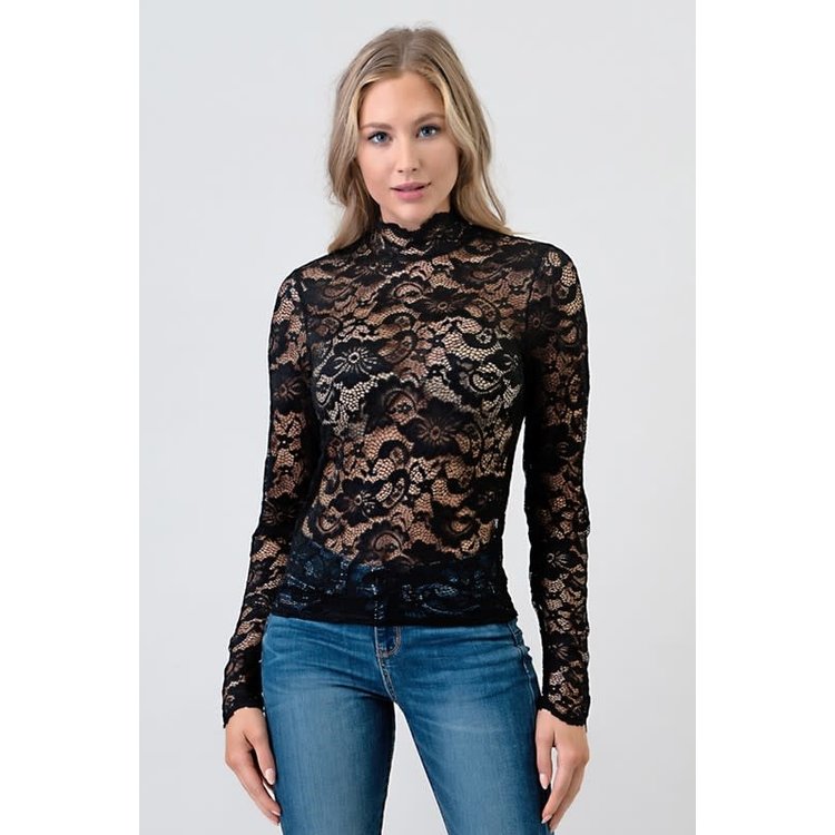 Mock Neck Lace Long Sleeve