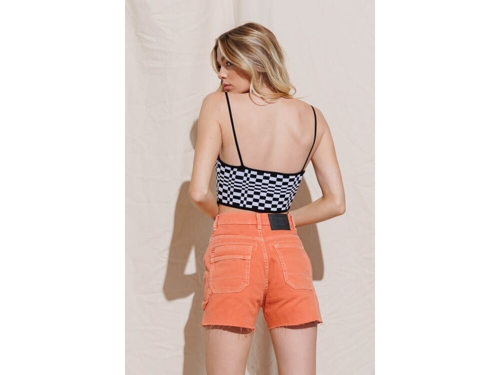 Knitted Checkered Cami Crop