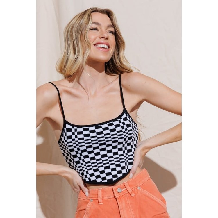 Knitted Checkered Cami Crop