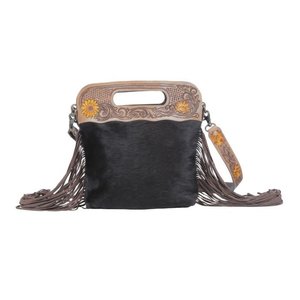 Myra Bags Black Velvet Hand-Tooled Bag