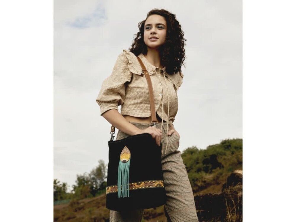 Myra Bags Blue Candle Hand-Tooled Bag