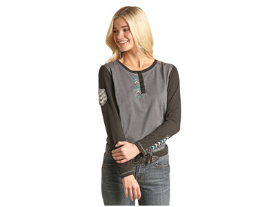 Panhandle R&R Long Sleeve Grey/Black Shirt with Embroidery