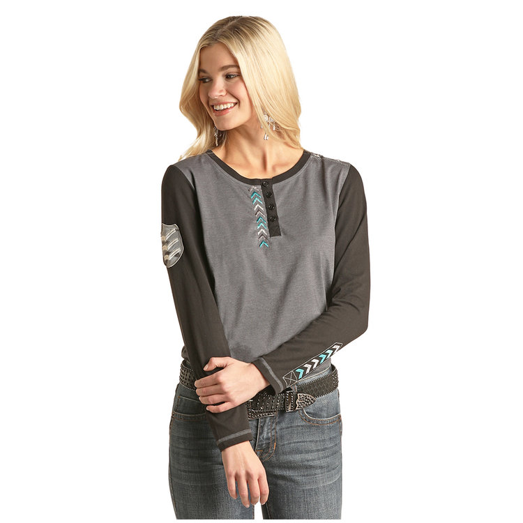 Panhandle R&R Long Sleeve Grey/Black Shirt with Embroidery