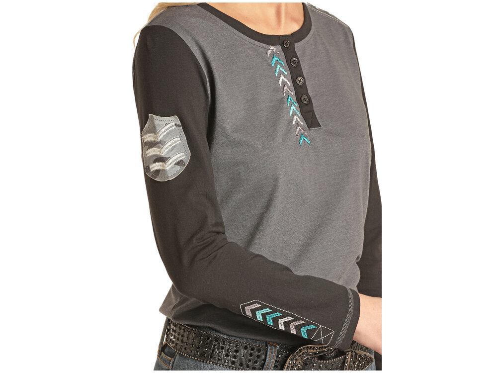 Panhandle R&R Long Sleeve Grey/Black Shirt with Embroidery