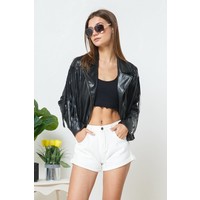 Black Vegan Leather Fringe Jacket