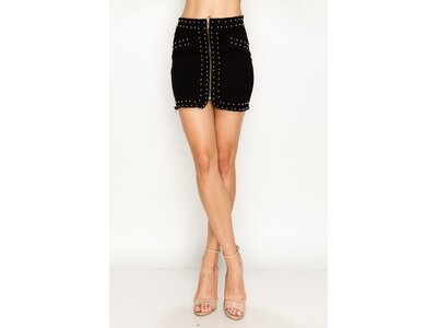 8th of LA Studded Skirt with Zipper Front and Studded Details