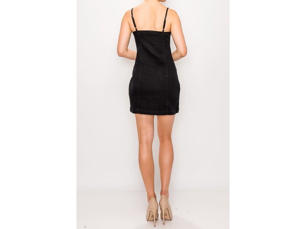 8th of LA Black Denim Zip-Up Sleeveless Dress