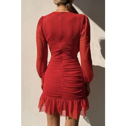 Ruched Flounce V Neck Bodycon Mini Dress Ruched Flounce V Neck Bodycon Mini Dress
