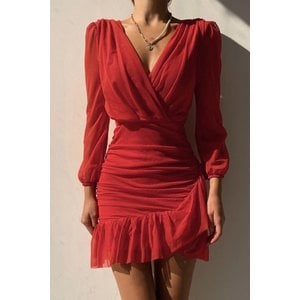 Rouched V Neck Bodycon Mini Dress