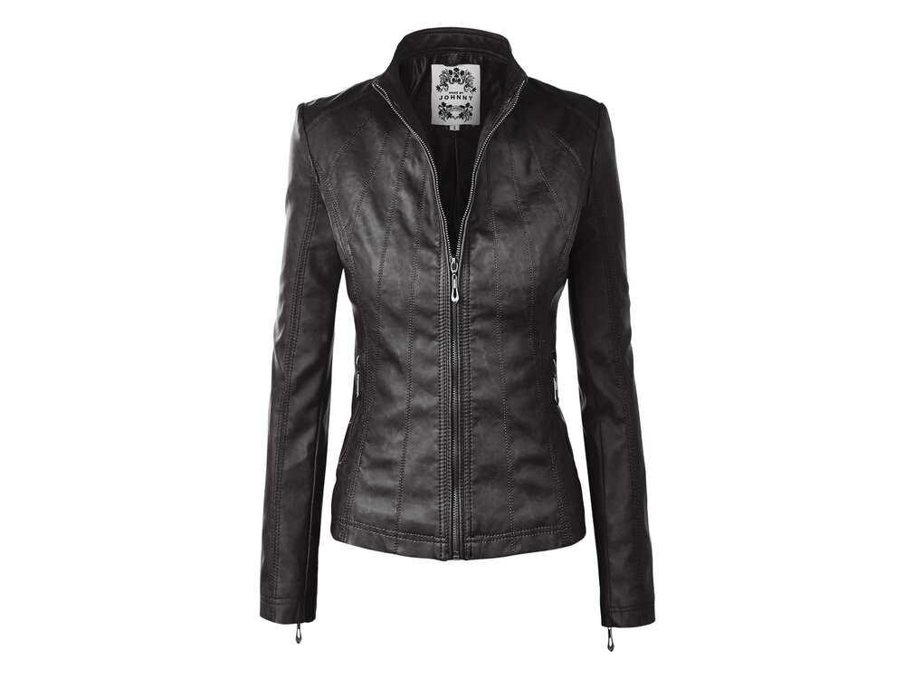 Lock & Love Faux Leather Moto Jacket With Stitching Detail