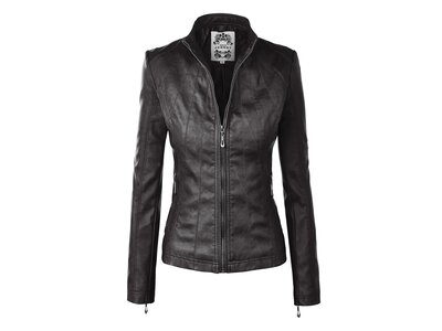 Lock & Love Faux Leather Moto Jacket With Stitching Detail