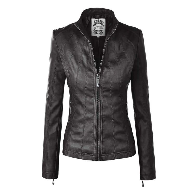 Lock & Love Faux Leather Moto Jacket With Stitching Detail