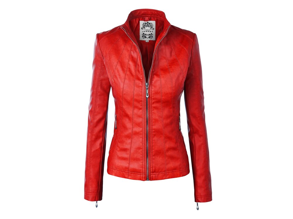 Lock & Love Faux Leather Moto Jacket With Stitching Detail