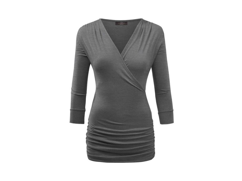 Made By Johnny Lightweight V-Neck 3/4th Sleeve with Side Rouching