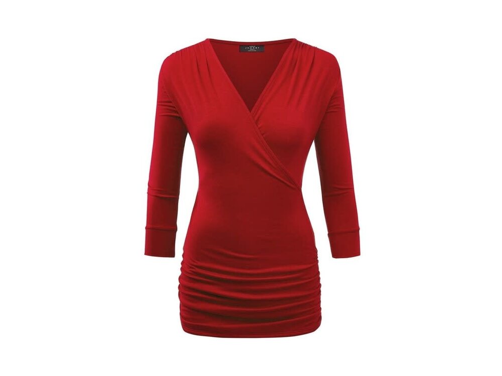 Made By Johnny Lightweight V-Neck 3/4th Sleeve with Side Rouching