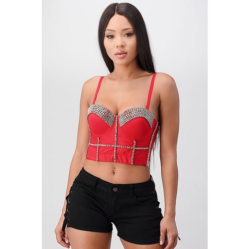 Rhinestone Satin Bustier with Extra Embellishment on Cups Rhinestone Satin Bustier with Extra Embellishment on Cups